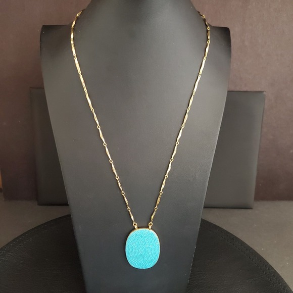 Kate Spade New York Pave the Way Pendant Necklace Gold Tone with Turquoise Beads - Picture 1 of 10